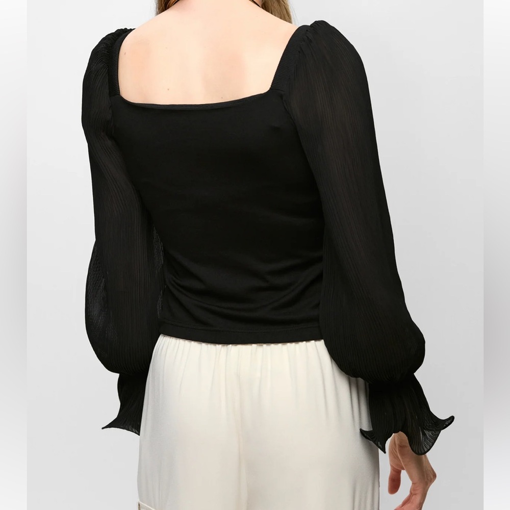 BNWT Black Square Neck Pleated Top - Picture 4 of 9